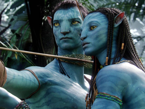 Jake Sully (Sam Worthington) and Neytiri (Zoe Saldana). in Avatar (German title: AVATAR - AUFBRUCH NACH PANDORA). - Editorial Use Only - Supplied by face to face